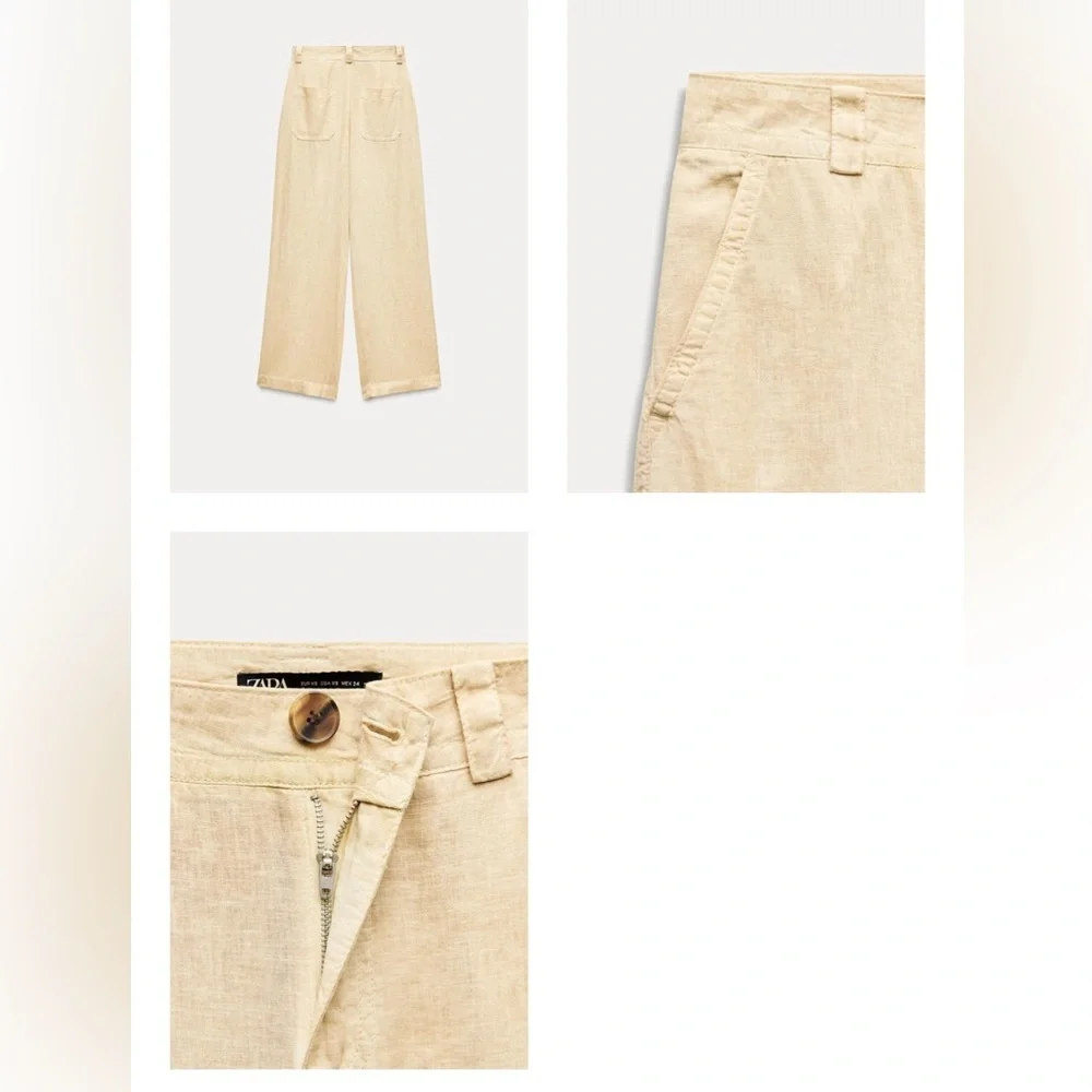 ZARA LINEN BLEND WIDE LEG PANTS SAND COLOR SIZE XL